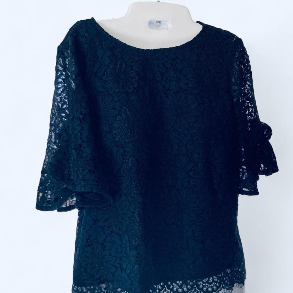 Nanette Lepore Navy blue lace top with bell sleeves XS
